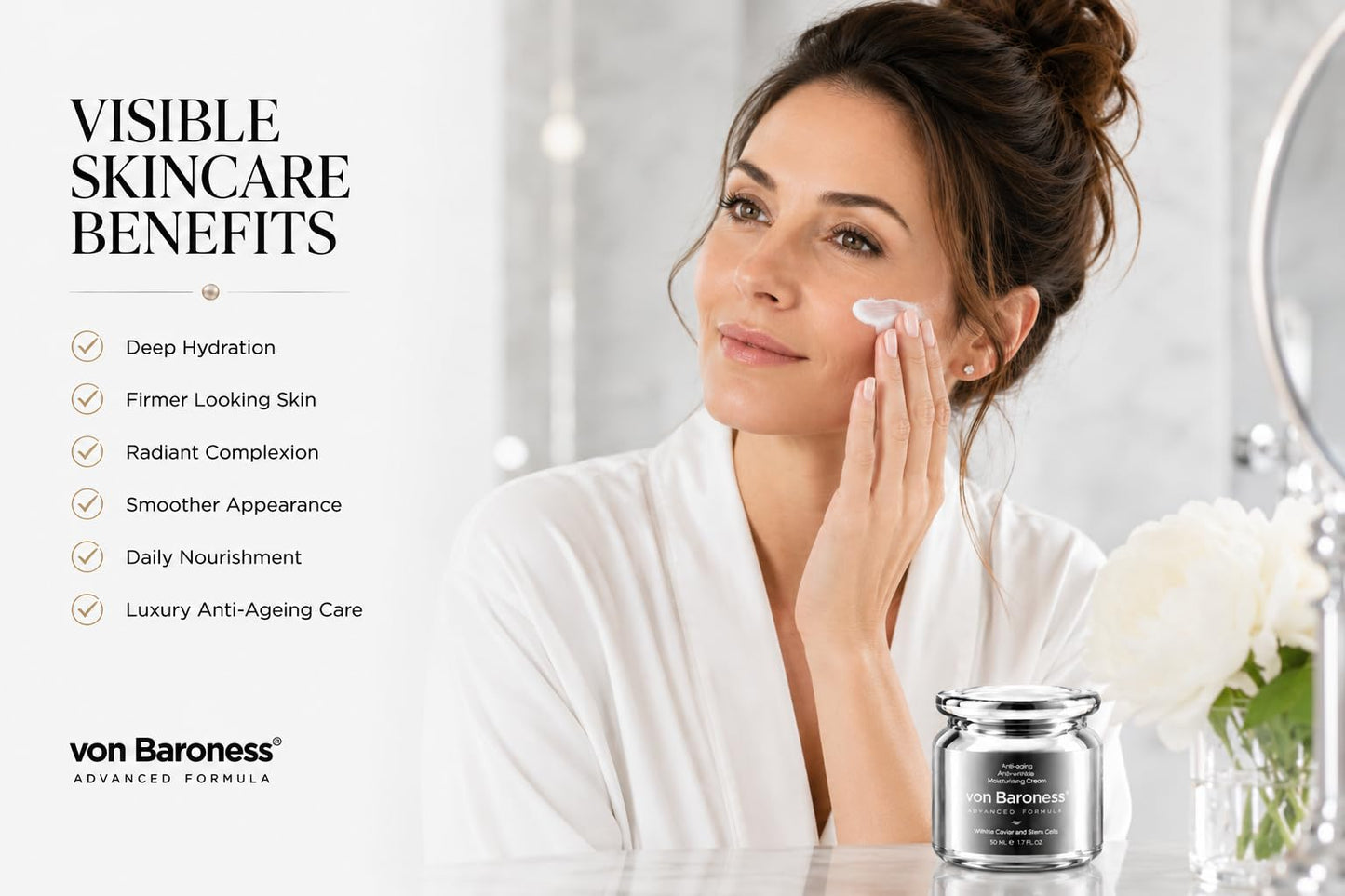 VON BARONESS Von Baroness Caviar Face Cream 50ml – Anti Ageing Face Cream for Women & Men, Firming Cream with White Caviar Extract, Collagen, Retinol, Hyaluronic Acid – Day & Night Cream Anti Wrinkle Moisturiser