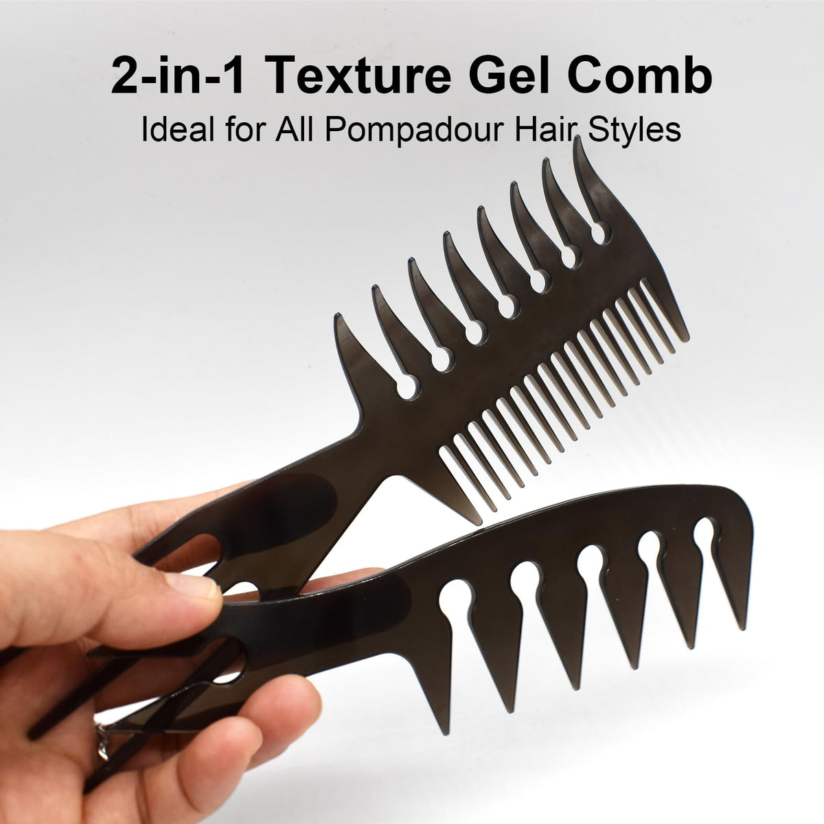 ZEROKIWI Professional 2-in-1 Mens Hairstyling Texture Comb, Wide Tooth Slickback Hairdressing Detangling Fantail Barber Comb Anti Static Heat Resistant for Men Women Salon Shaping Wet Long Curly (AB)