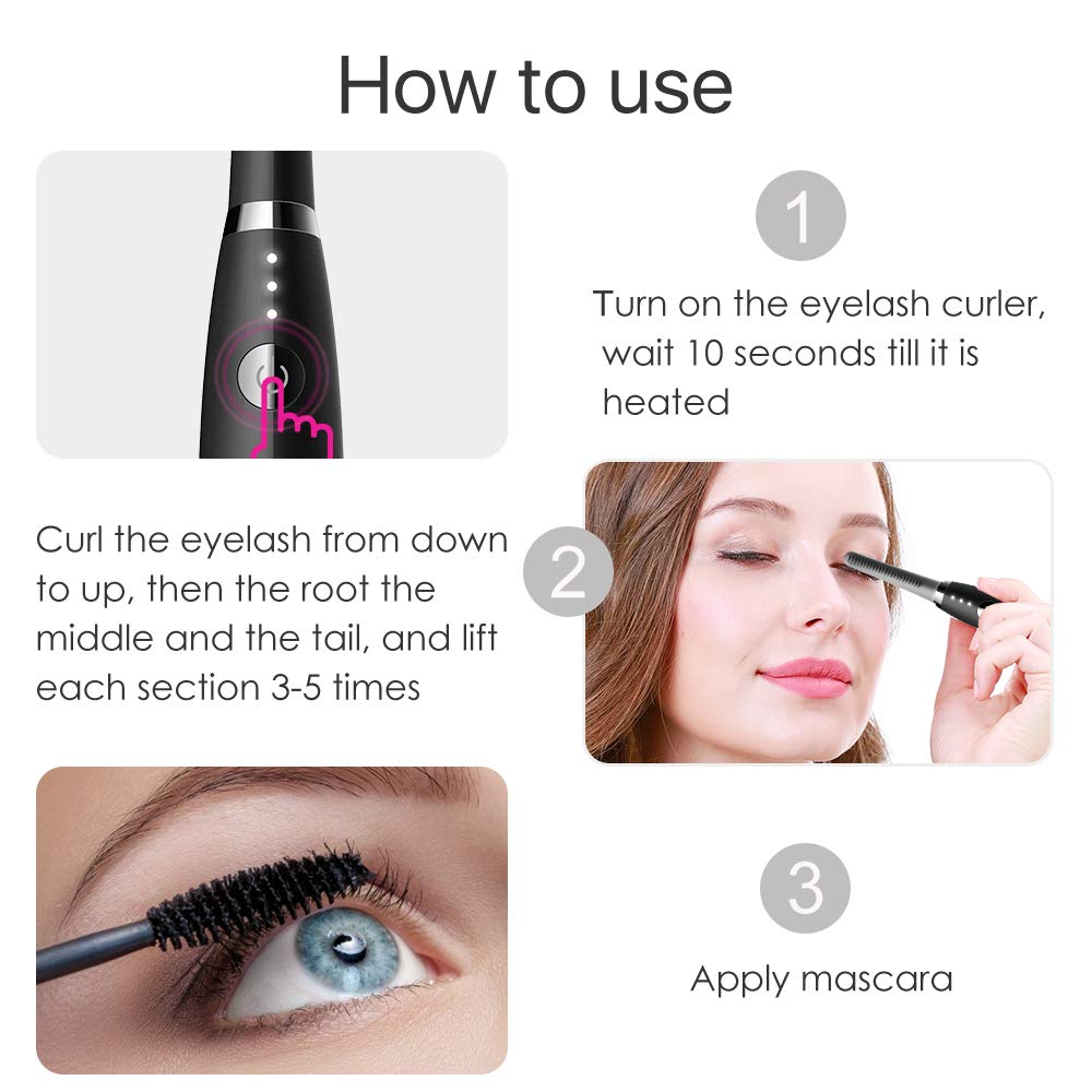 TOUCHBeauty Electric Heated Eyelash Curler, Portable, Smart Adjustable Temperature, Fast Heating, Black