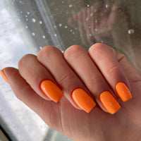 SXVME Orange False Nails Short Medium Square, Gel Press on Nails Coffin Medium Glossy Fake Nails Set Solid Color Acrylic Nail Natural Fit Reusable Stick on Nail for Women Daily Wear, in 24 Pcs