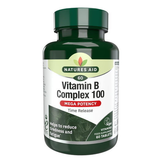 Natures Aid Vitamin B Complex 100mg – High Strength B Vitamins for Energy, Metabolism, Nervous System & Immune Support – Vegan, Gluten-Free, Non-GMO – Natural Supplement – 60 Tablets