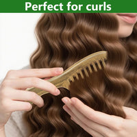 EQLEF Wide Tooth Comb for Curly & Thick Hair, Natural Green Sandalwood Wooden Detangling Comb with Handle Anti-Static Wooden Combs for Women & Men