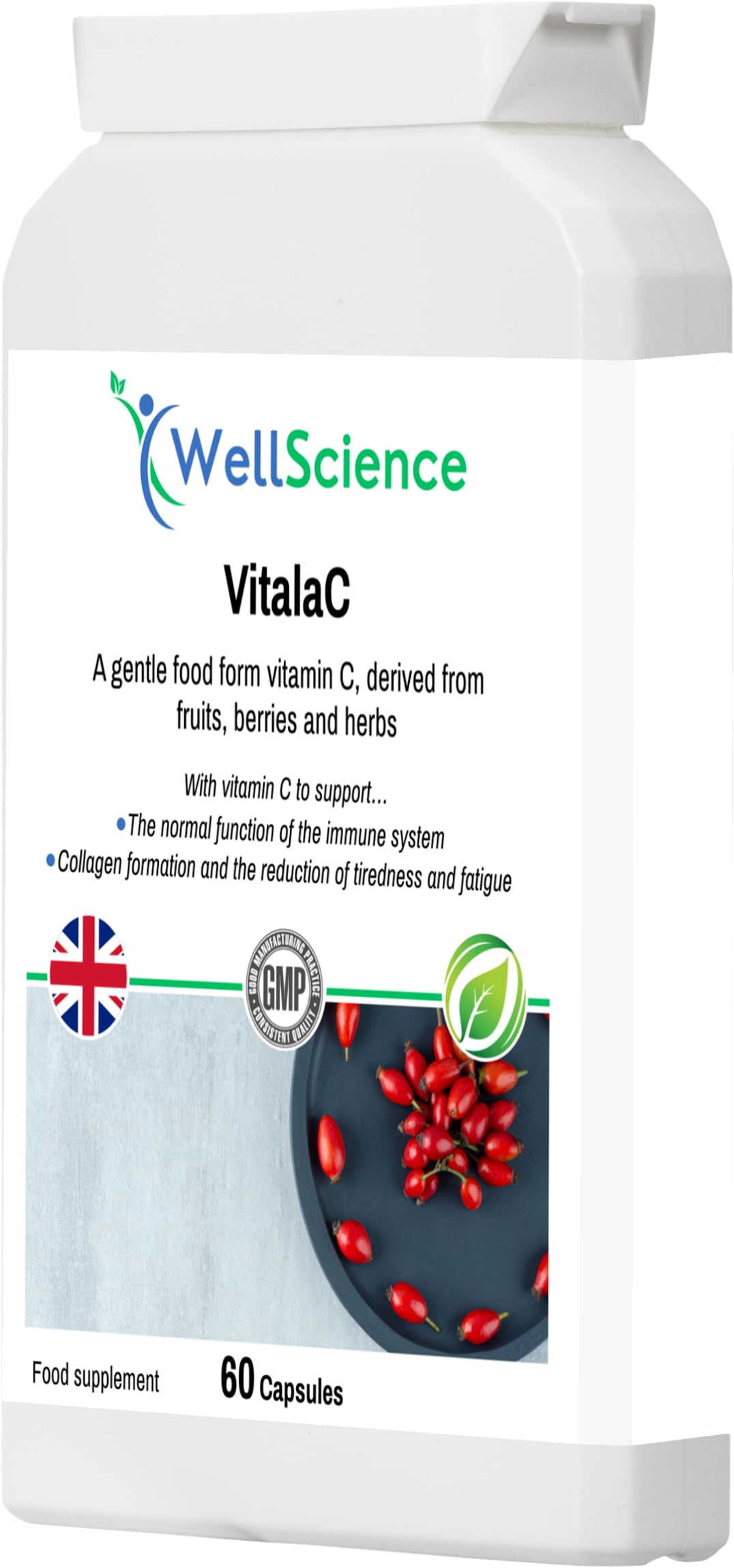 Wellscience WellScience VitalaC - Natural Vitamin C Supplement for Immune Support, Collagen Formation, and Antioxidant Protection - Acerola Cherry, Parsley, Blackcurrant, Rosehip, and Elderberry Extracts