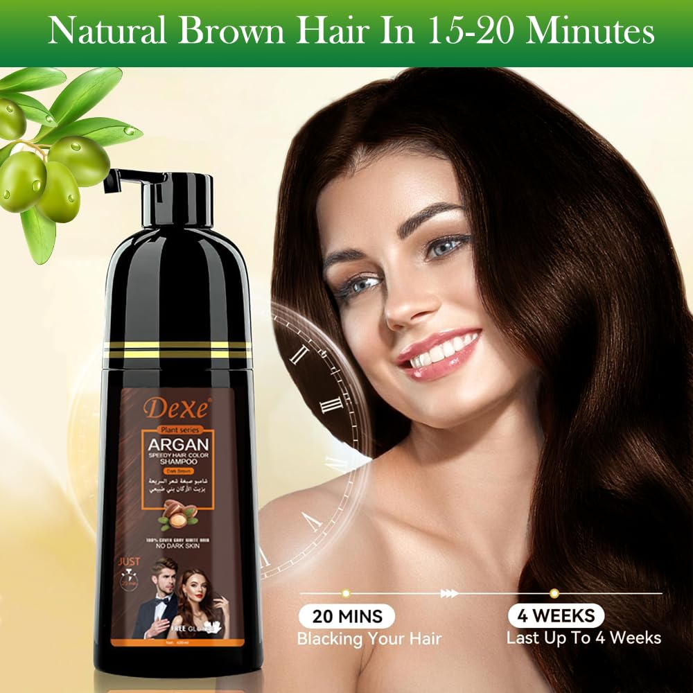 JRTTOSSE Instant Black Hair Shampoo 420ml - Semi-Permanent Black Hair Dye shampoo for Natural Hair, Lasts 30 Days, Fast Acting Formula for Men & Women (Dark Brown)