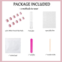 Ironbloomy 24Pcs Square False Nails Short - Pink Edge French Press on Nails - Fake nails with Glue - Stick on Nails French Tip - Full Cover Acrylic False Nails & Accessories Nails Art for Women