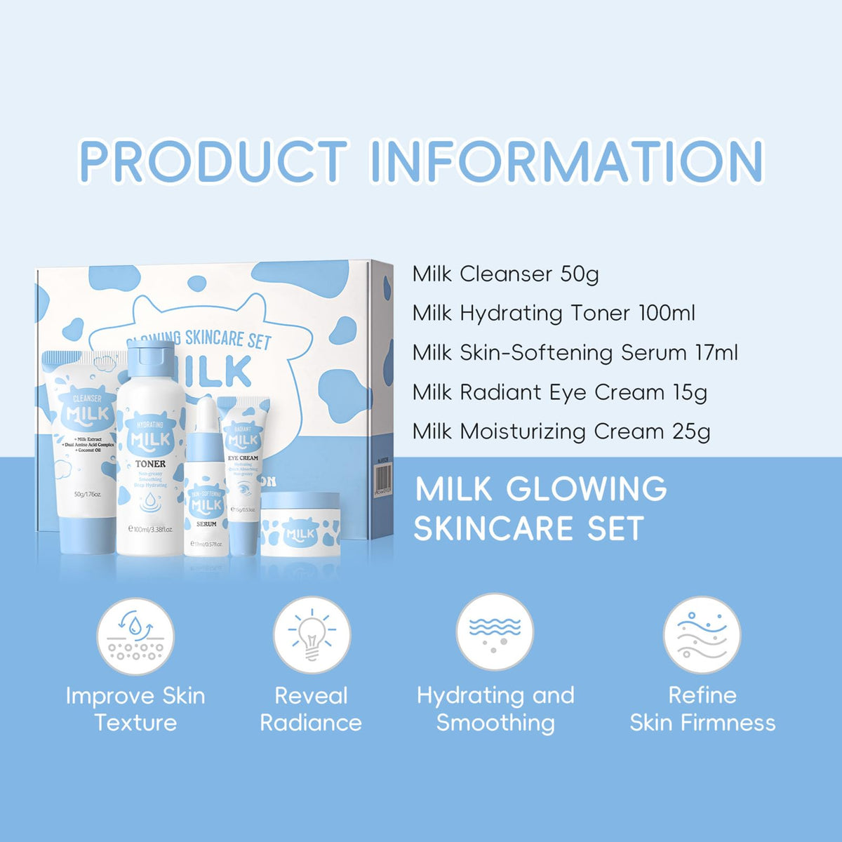 INSKIN Milk Skin Care Sets & Kits, Milk Skincare Set for Women Skincare, Christmas Gifts For Young Adult, Travel Facial Skincare Kit,Daily Face Care -Cleanser, Toner, Serum, Eye Cream & Moisturizer