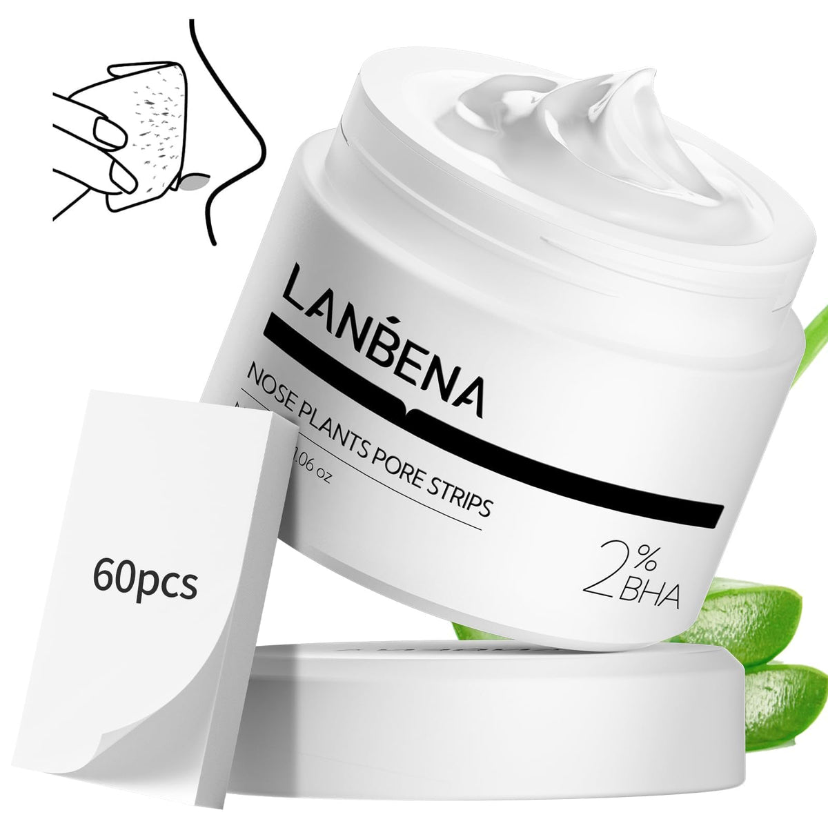 LANBENA Blackhead Mask (30g), 60 Pieces Nose Pore Strips, Note: Cream Goes Dry out/Gunk below 25 Degrees, Place Bottle in Boiling Water to Soften