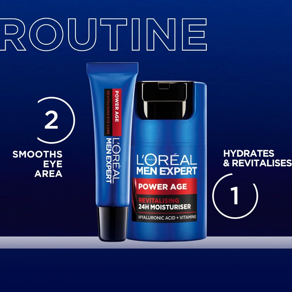 L’Oréal Paris men expert L'Oréal Men Expert Men's Eye Cream, Hyaluronic Acid Eye Care for Ageing, For Dry & Dull Skin, Power Age, 15ml