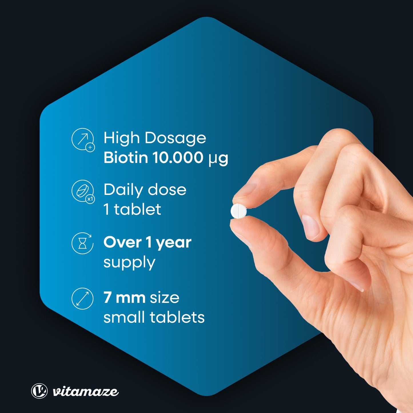 Vitamaze - amazing life Biotin Hair Growth 480 Tablets (+1 Year Supply) with Selenium + Zinc. Biotin 10.000mcg for Hair Growth, Skin and Nails Nourishment, Vegan Small Tablets, German Quality, Vitamaze®
