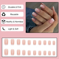 Ceboic 24Pcs Square False Nails Short, Pink Gradient French Tip Nude Press on Nails, Glossy Removable Glue on Nails with Glue Stickers, Acrylic Full Cover Stick on Nails for Women and Girls