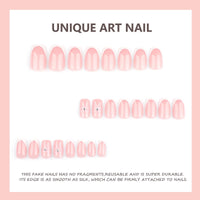 EONFAVE French Tip Nails - 24pcs Medium Square False Nail Tips - 12 Sizes Pink French Fake Nails with Glue - Glossy Full Cover Stick on Nail with Bow Patterns for Women Girls