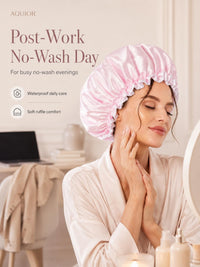 Aquior Shower Cap Reusable Shower Cap for Women Double Layer Waterproof Large Size for All Hair Lengths for Girls Spa Home Salon (Pink Cloud)