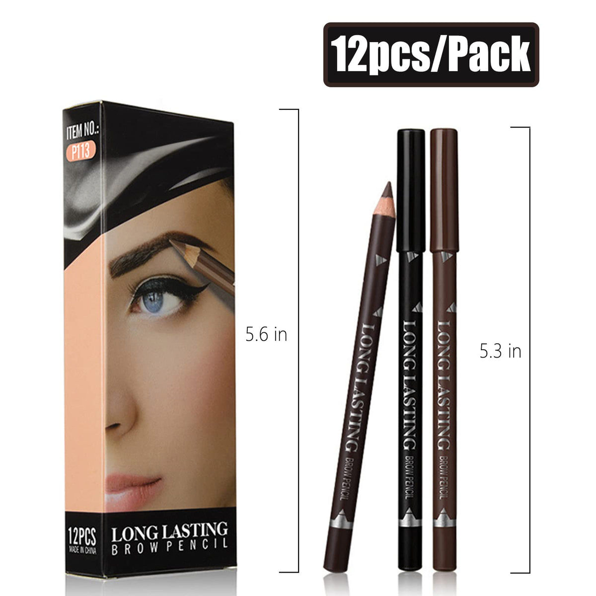 RenhuangFuxi Eyebrow Pencils Set, 12 PCS Eyebrow Eyeliner Pencils Set, Waterproof Brow Pencils, Easy Makeup Eyeliner Pencils, Natural Looking Long-Lasting Eye Brow Pencils, 3 Colors