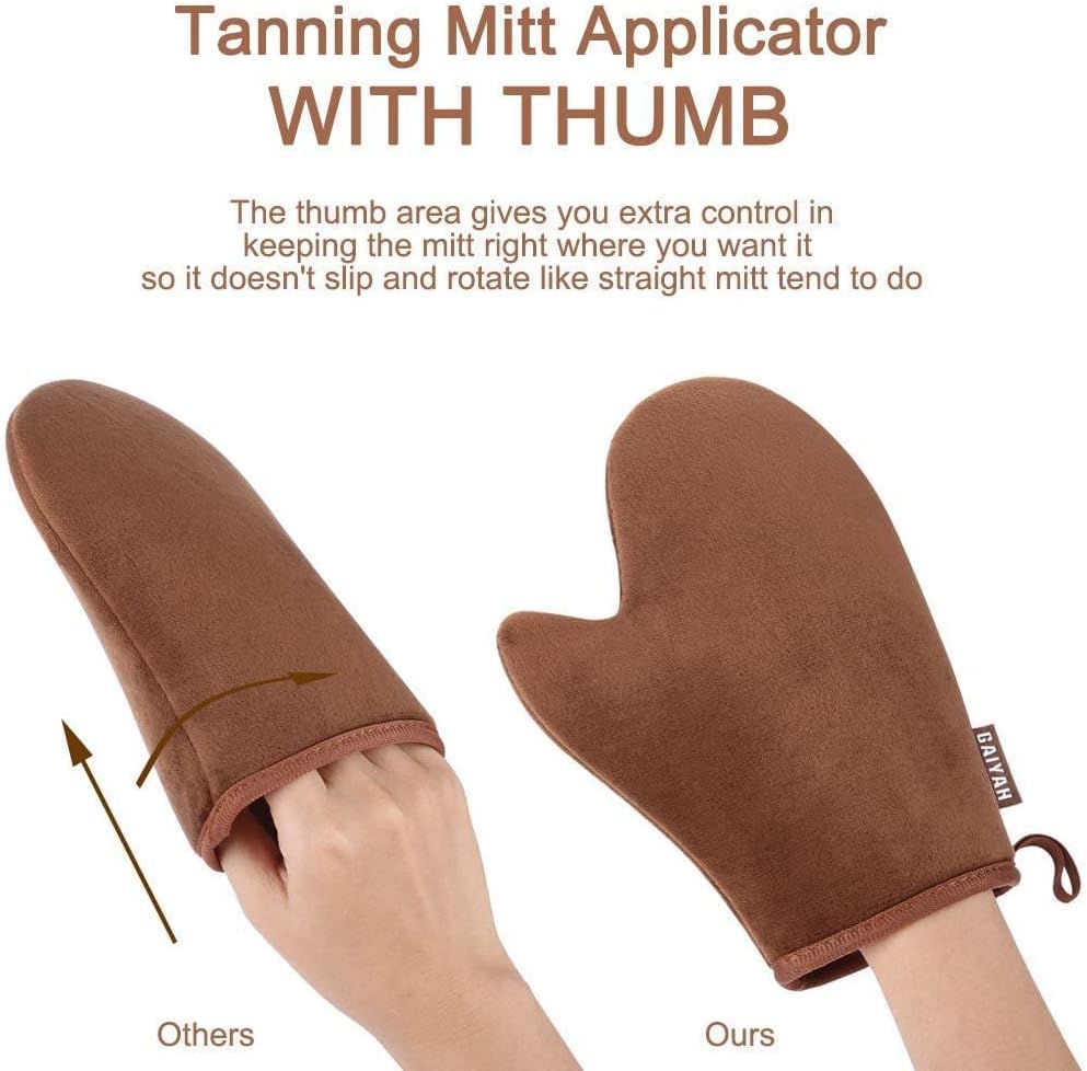 G GAIYAH GAIYAH Self Tanning Mitt Set 2 in 1 - Premium Reusable Double-Sided Velvety Soft Applicator for Lotion Cream, Fake Tan Mitt Glove, Back Tanner Applicator, Streak-Free Natural Tan, Stain-Free Hands