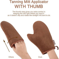 G GAIYAH GAIYAH Self Tanning Mitt Set 2 in 1 - Premium Reusable Double-Sided Velvety Soft Applicator for Lotion Cream, Fake Tan Mitt Glove, Back Tanner Applicator, Streak-Free Natural Tan, Stain-Free Hands