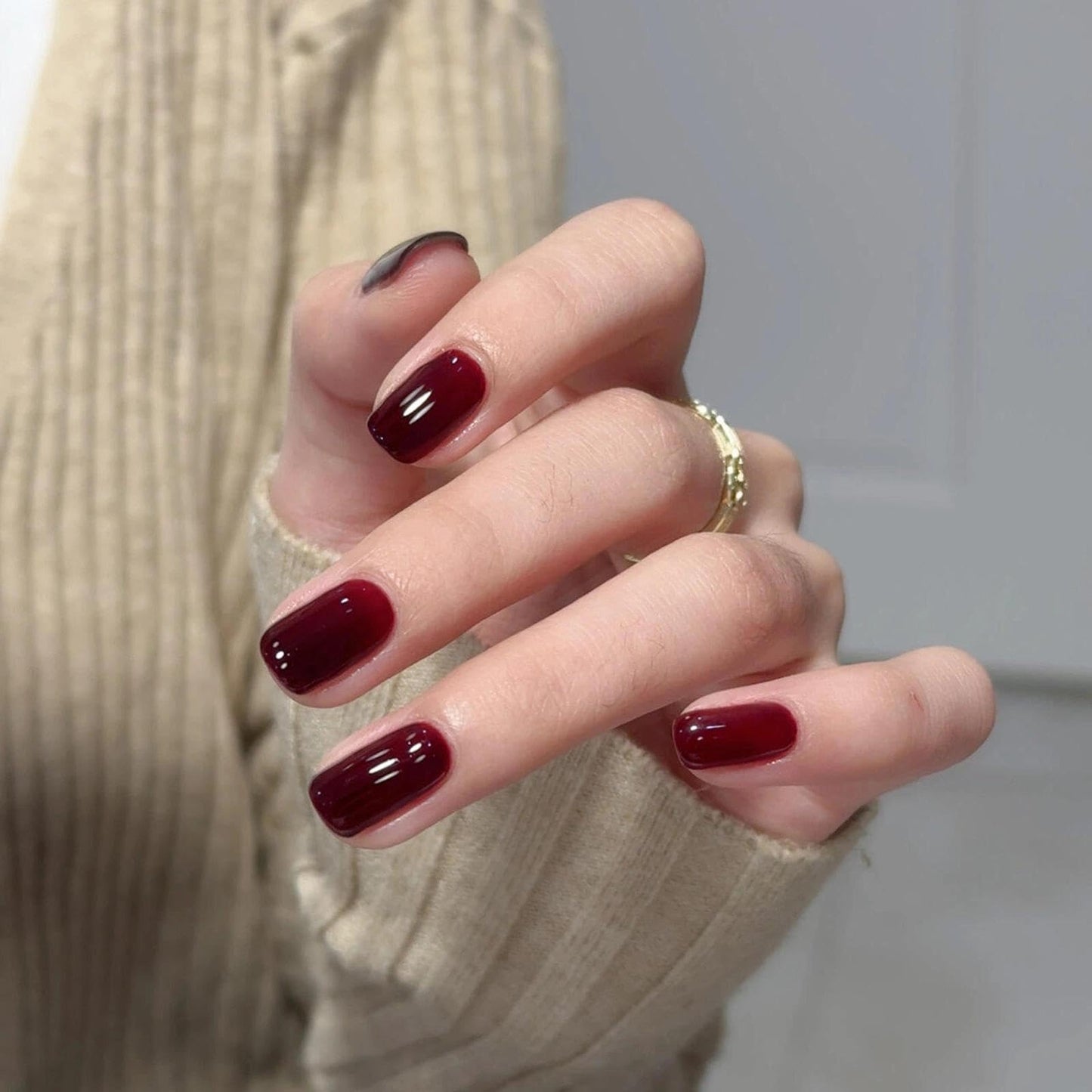 Coloroom False Nails – 24PCS Burgundy Square Short Fake Nails - Glossy Full Coverage, Includes Tool for Easy Nail Art – Perfect Nail Art for Women
