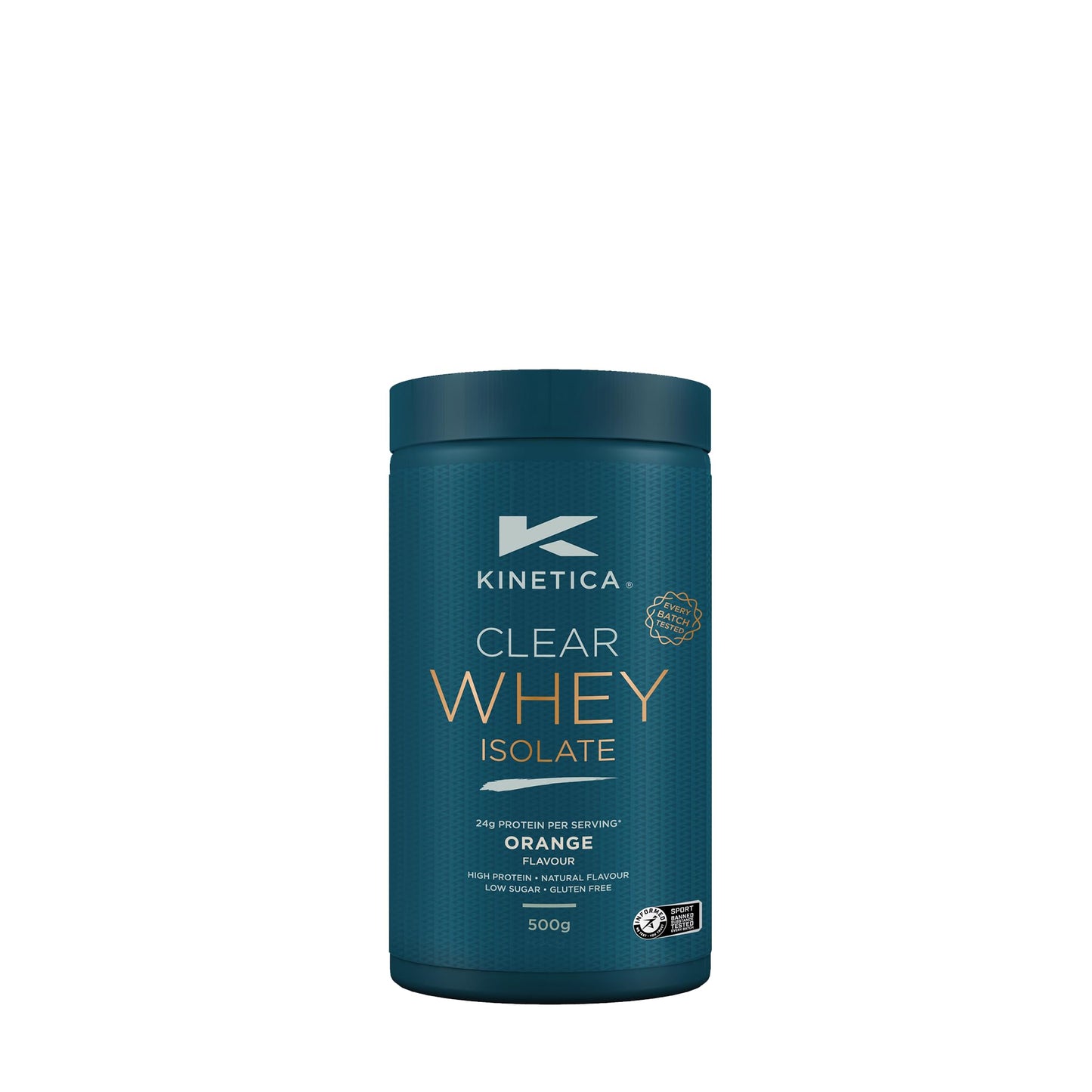 Kinetica Clear Whey Isolate | 500g | 24g Protein per serve | Naturally occuring Amino Acid Profile | 15 servings | Orange Flavour