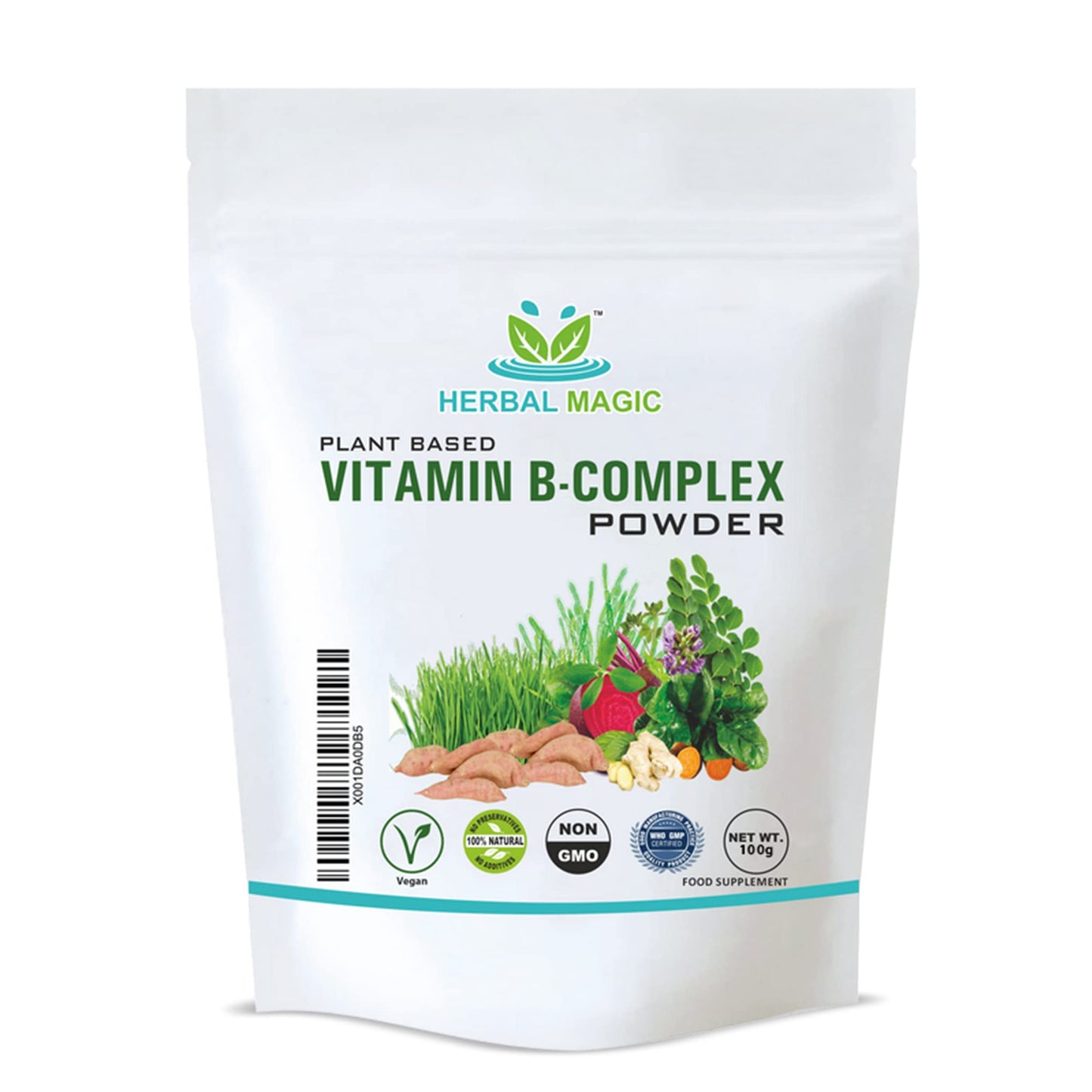 Herbal Magic's Pure & Natural Blend -Vitamin B-Complex Powder - Made from 14 Different Fruits, Vegetables & Herbs UKAS LAB Tested in UK No Fillers/Colors/Preservatives/maltodextrin-100g