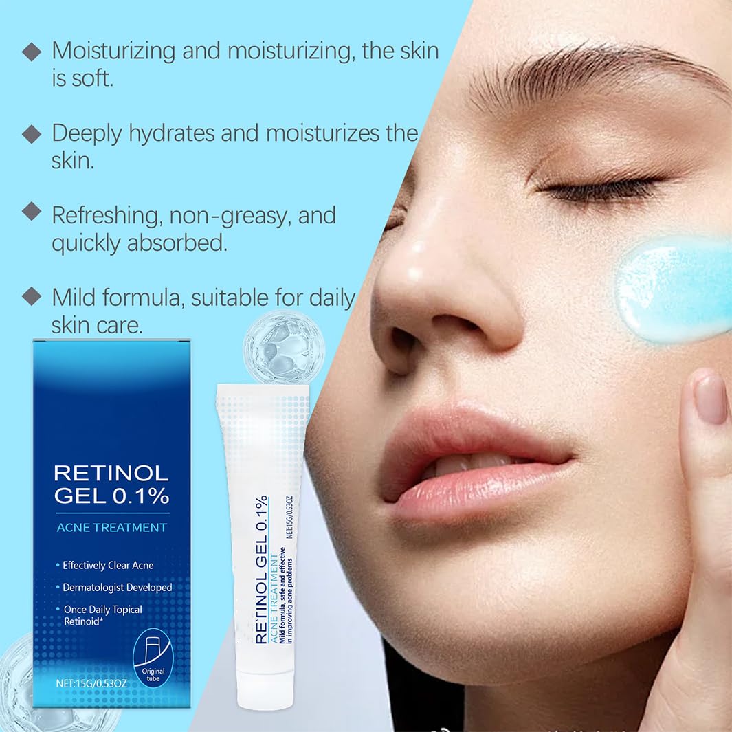Retinol Gel,Retinol Gel for Face, Retinol Acne Treatment Gel & Skin Soothing Cream,Anti-Acne Moisturizer with Retinol, Spot Treatment for Acne-Prone Skin, Oil-Free,Non-Comedogenic