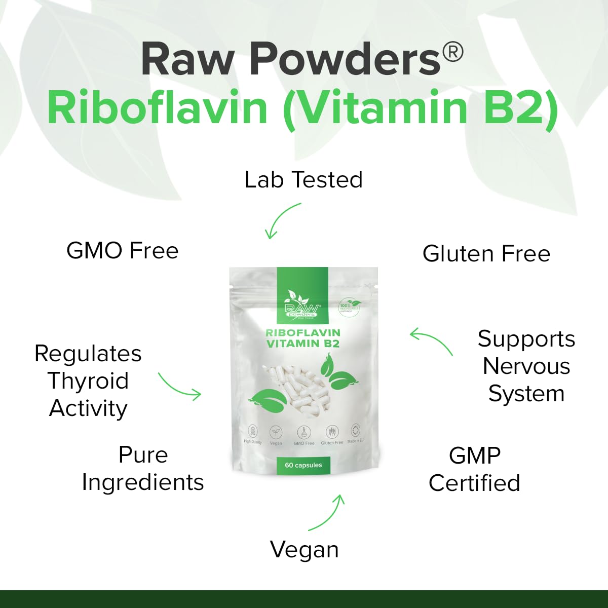 Riboflavin Vitamin B2-100mg, 60 Capsules, High Strength - Vegan Vitamin b2 riboflavin Supplement - Helps with Tiredness and Fatigue, Supports Energy Levels - by Raw Powders