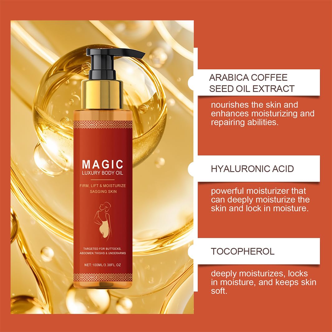 jinyue 100ml Magic Luxury Body Oil，Magic Body Oil, Magic Body Firming Oil,Moisturizing Shimmer Oil for Women,Bio Skincare with Natural Oils, Tightening & Smoothing Essence for Silky Soft Skin