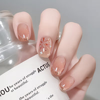 DMQ French False Nails,24PCS Short Almond Pale Pink Nails Tips,Blush Firework French Fake Nails,Acrylic Full Cover False Nails with Jelly Glue for Women Nail Art (Pale Pink, One Size)