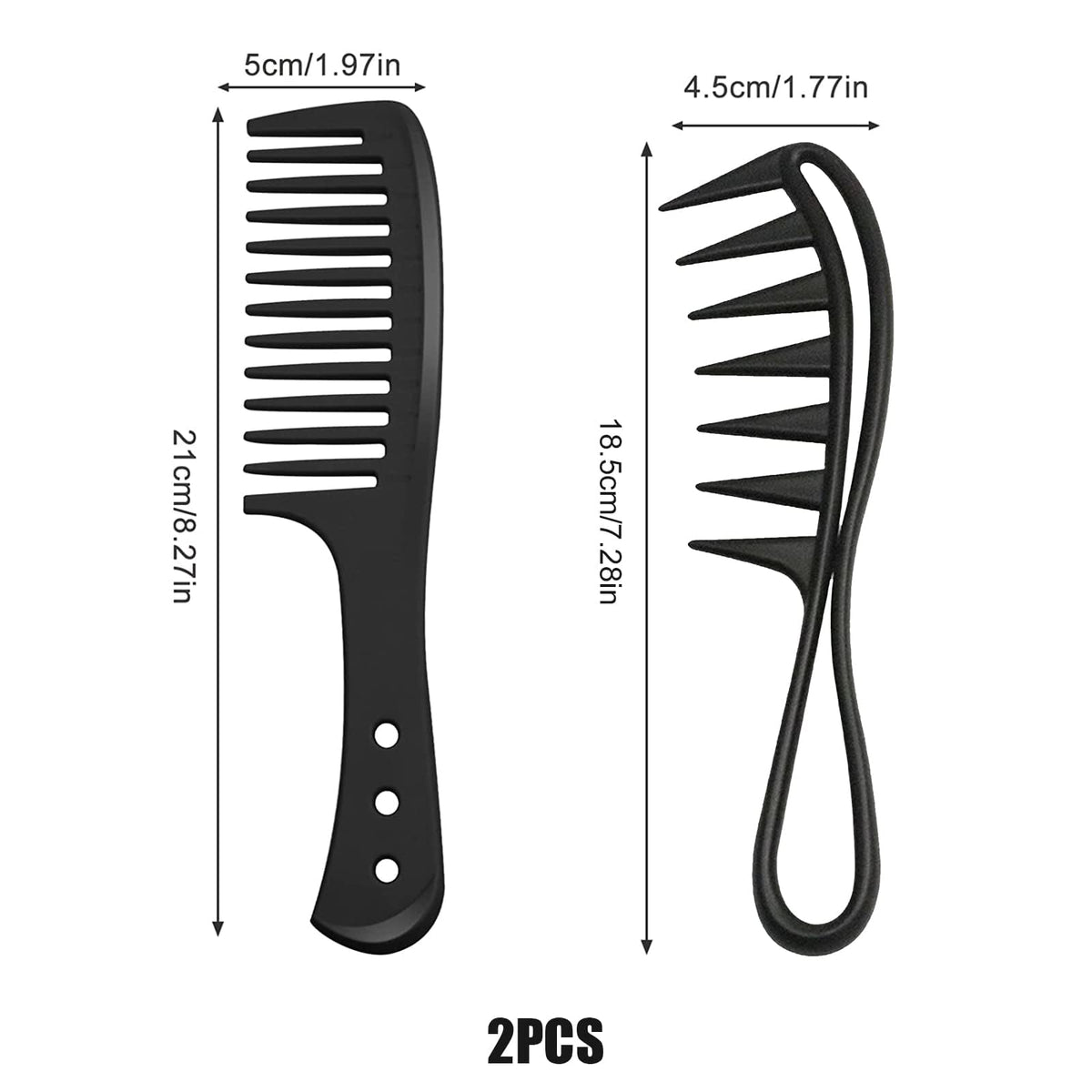 QINCAWIN 2 Pcs Wide Tooth Comb for Curls, Large Teeth Shark Hair Comb, Hair Comb Shark Teeth Hair Hairstyle Tool for Curly Wet Wavy Thick Hair Wigs Barber Salon Curl Comb Women Men(Black)