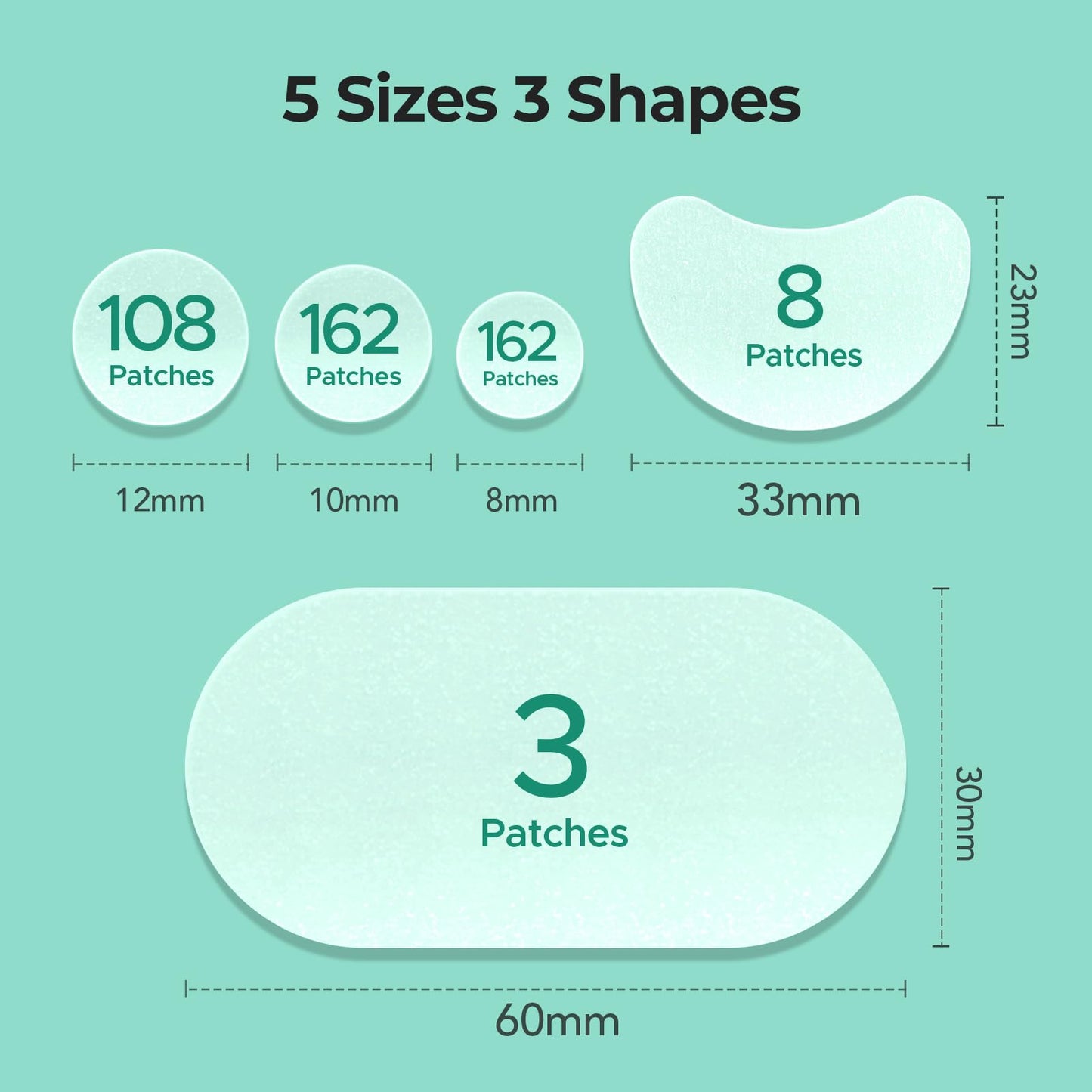 TKTK 443 Count Pimple Patches for Face, Hydrocolloid Spot Stickers, 5 Sizes