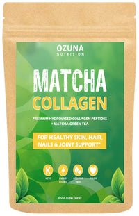 OZUNA NUTRITION Matcha Collagen Powder with L-Theanine & Natural Caffeine | Gluten & Dairy Free | Matcha Green Tea with Collagen Peptides, 200g