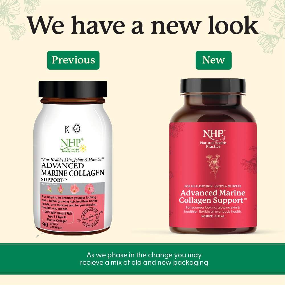 NHP The Natural Health Practice NHP Advanced Marine Collagen Support – Premium Marine Collagen with MSM, Hyaluronic Acid & Rutin for Radiant Skin Anti Aging, Joints, Tendons, Ligaments & Muscle Recovery – 90 Capsules