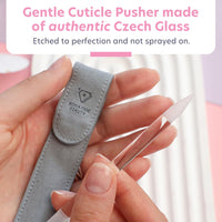 Glass Cuticle Pusher by Bona Fide Beauty - Clear Dual-Ended Manicure Stick with Case - 1Pc Premium Czech Glass Manicure Tools