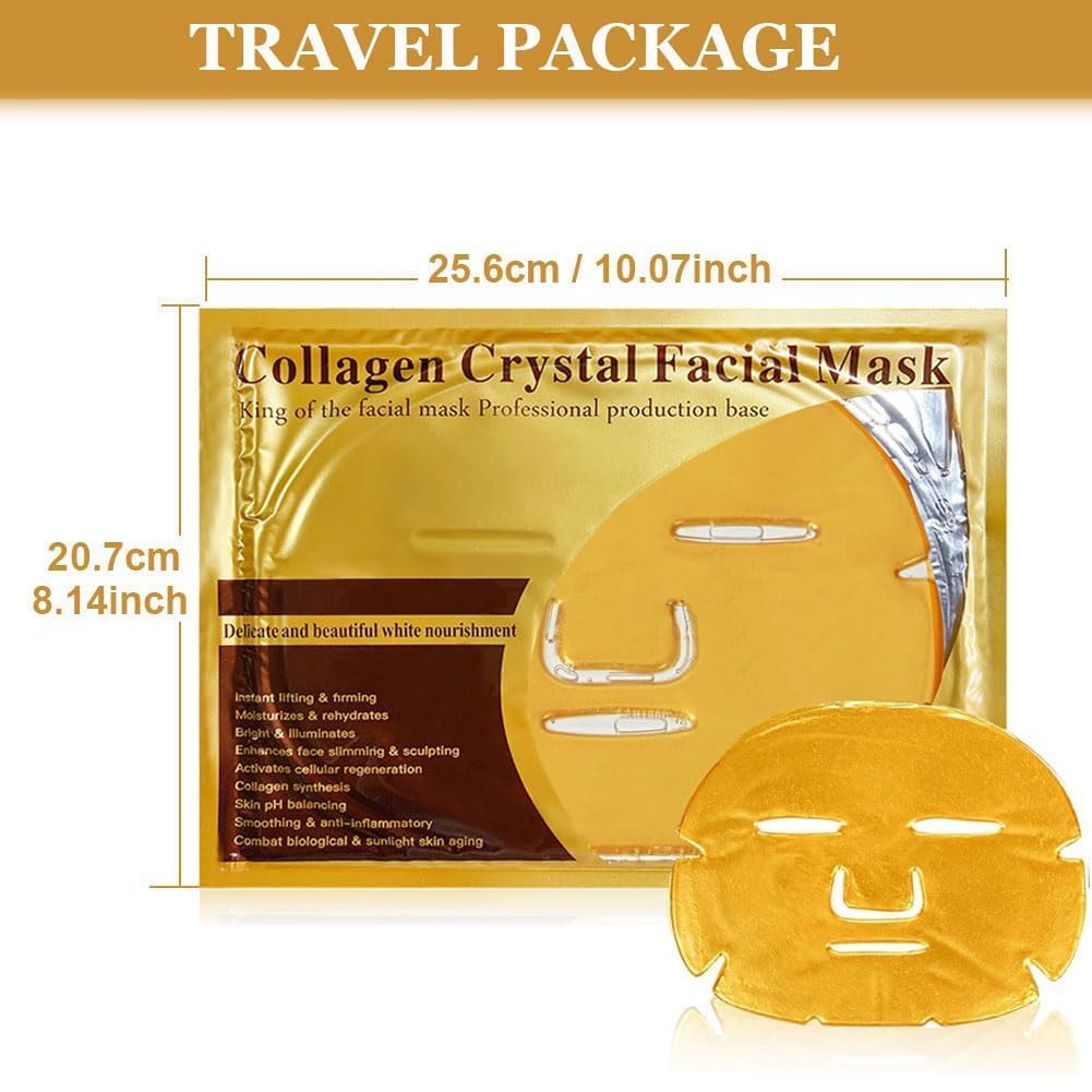HOKIAMCN 5x New Crystal 24K Gold Powder Gel Collagen Face Mask Masks Sheet Patch,Anti Ageing Aging,Skincare,Anti Wrinkle,Moisturising,Moisture,Hydrating,Uplifting,Whitening,Remove Blemishes & Blackheads