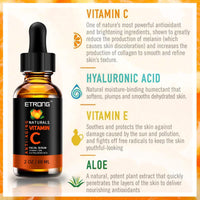 ETRONG 2oz Vitamin C Serum Face with Hyaluronic Acid,Vitamin E,20% Vitamin C for Anti-wrinkle,Dark Circle,Fine Lines and Sun damage – Restore&Boost Collagen (60ml)