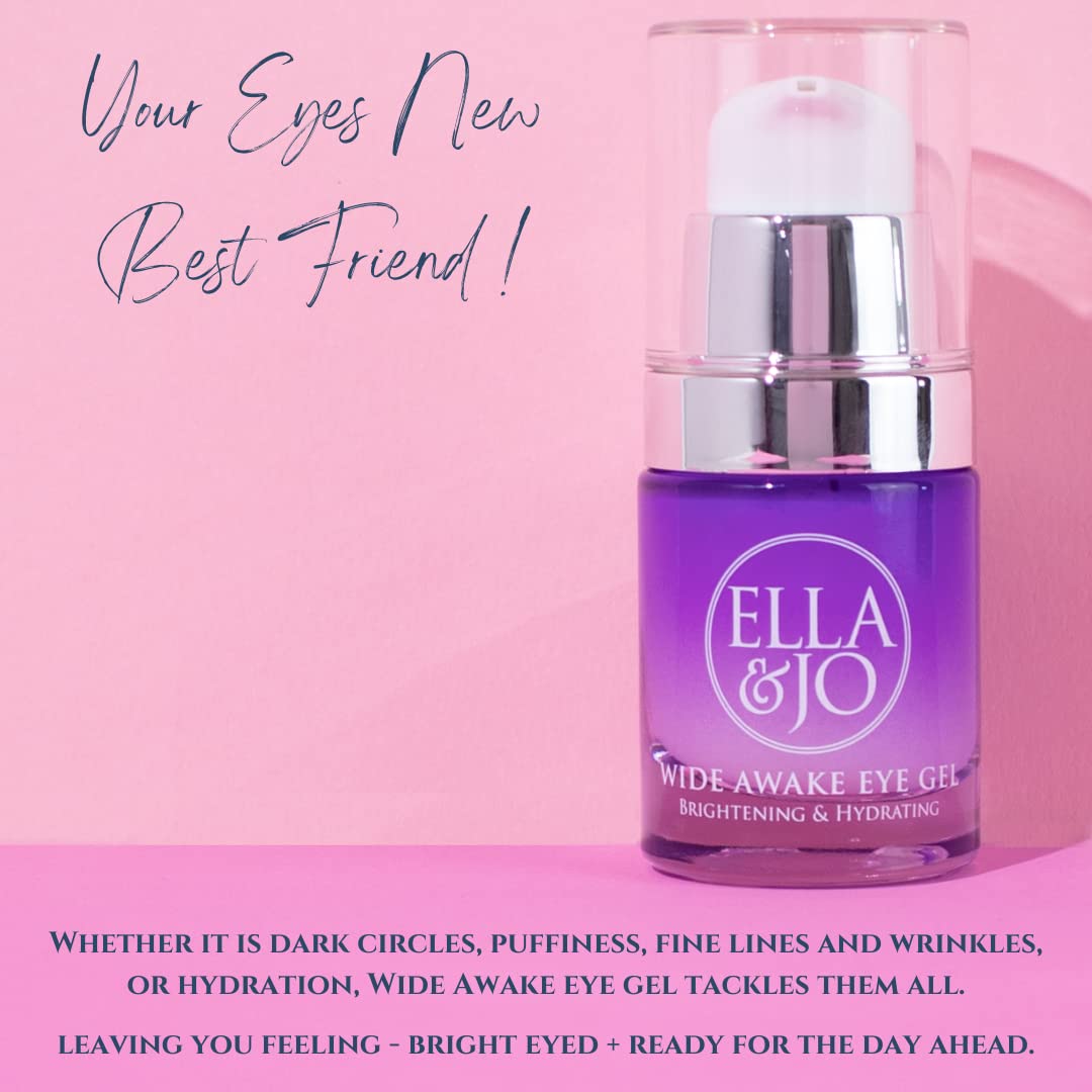 Ella & Jo Wide Awake Eye Gel - Reduces Fine Lines, Puffiness & Dark Circles - Anti-Age Eye Cream Gel With Hyaluronic Acid, Peptides & Caffine - Hydrating, Firming, Brightening & Smoothing - 20ml