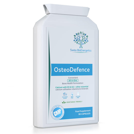 swiss bioenergetics OsteoDefence 90 Capsules - Contains Calcium, Magnesium, Vitamins D3 & K2 Plus a Host of Other Essential Vitamins and Minerals – Ultimate All-in-One Bone Health Formula - Made in The UK