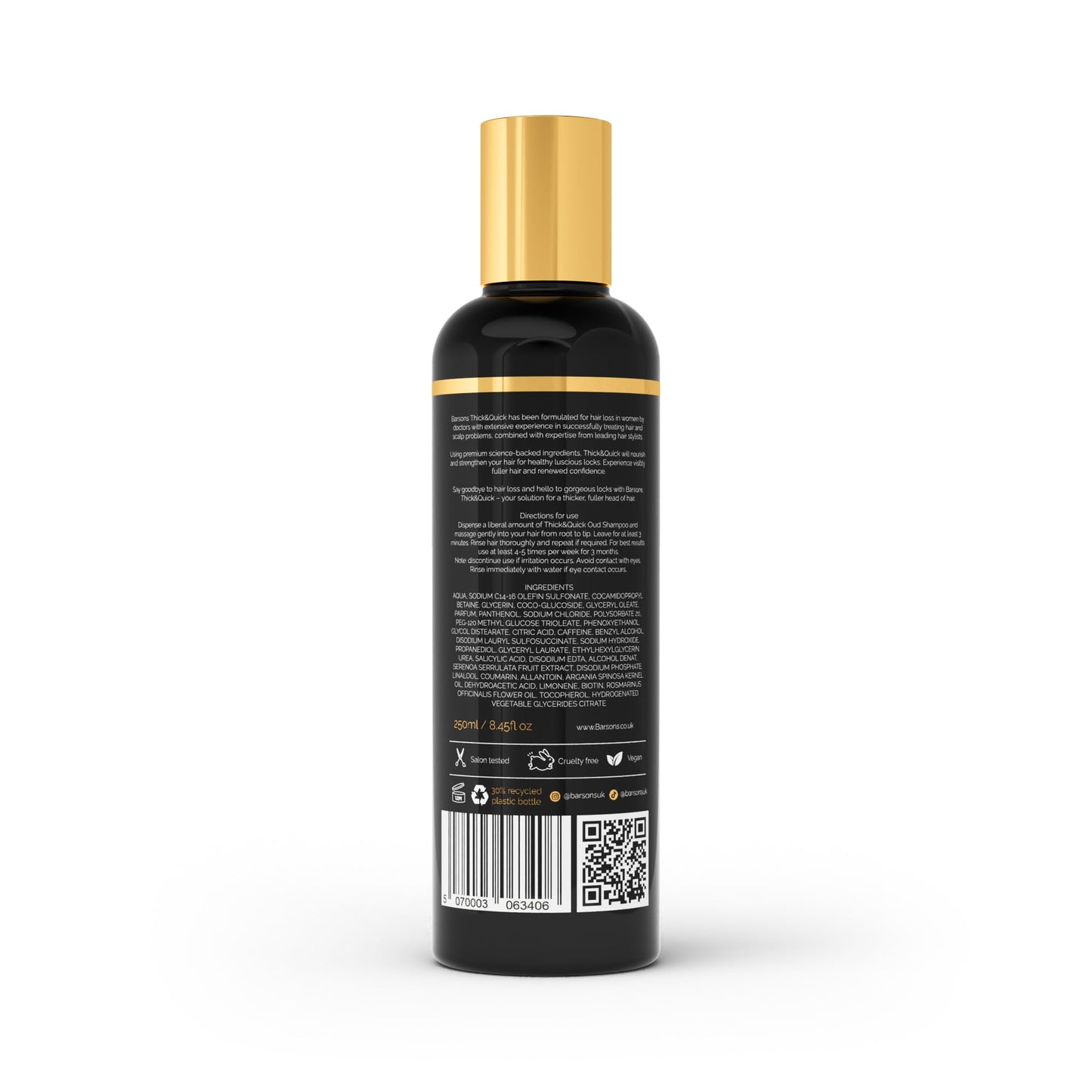 BARSONS Oud Shampoo for HER. Luxury Haircare Formula, designed by Doctors & Hair Stylists | Rosemary Oil, Argan Oil, Biotin, Caffeine, Saw Palmetto | Nourishing Shampoo for Thicker & Fuller Hair