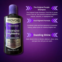 BVO Luxe Provoke Touch Of Silver Purple Shampoo & Conditioner Set (150ml x2) with Travel Brush – Brightens Blonde, Silver & Grey Hair Shampoo & Keratin Repair Conditioner for Brassiness