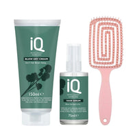DCF Success IQ Haircare Essentials - IQ Hair Serum (75ml) for Nourishing Hydration, IQ Intelligent Blow Dry Cream (150ml) for Professional-Grade Styling, and a Detangling Hair Brush for Smooth, Tangle-Free Hair
