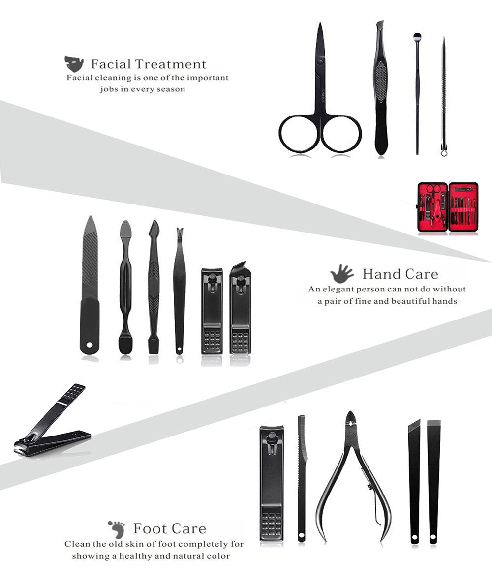 Keiby Citom Manicure Set Nail Set Nail Clipper Kit Professional - Stainless Steel Pedicure Set Nail Grooming Kit of 15pcs with Case for Travel (Black/Red)