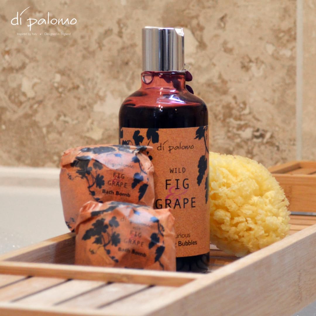 Di Palomo Vegan Wild Fig & Grape Indulgent Luxury Bathing Collection. Bathing Bubbles 300ml & 2 Bath Bombs. Bubble Bath Body Wash & Bath Bomb Bath Set. Vegan Bubble Bath & Shower Gel Gifts for Women.