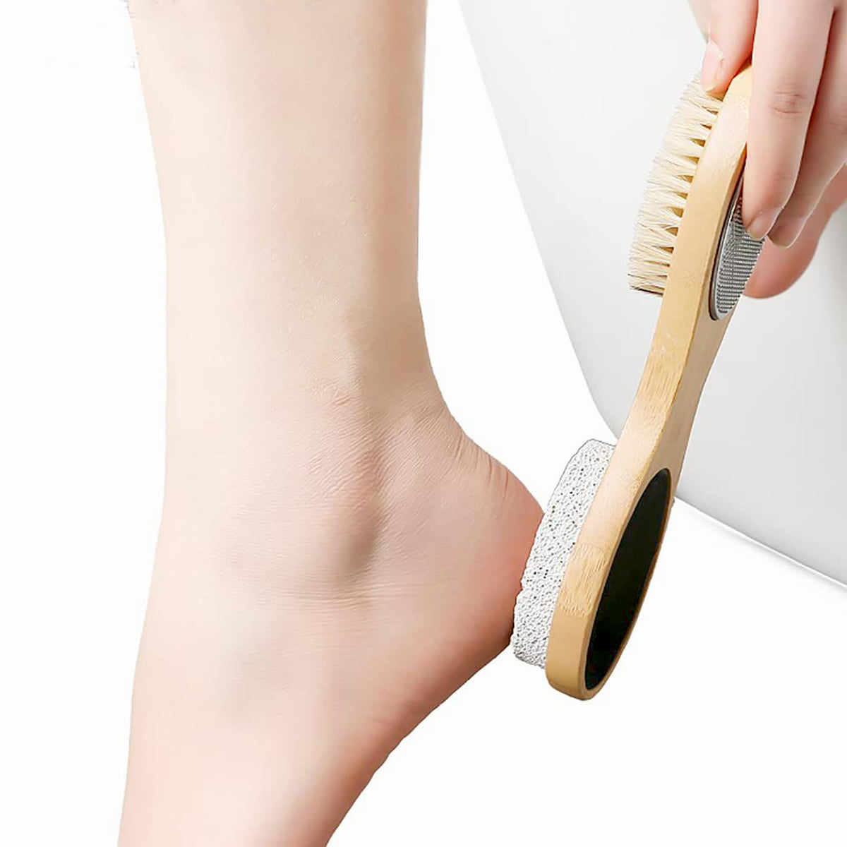 PHOGARY Pumice Stone for Hands and Feet, 4-in-1 Wooden Foot Scrub Brush Removing Hard Corn Dead Skin Callus-Wet Dry Feet Household Nail Cracked Heels Care-Debris Grinding Off Thick and Hard Calluses