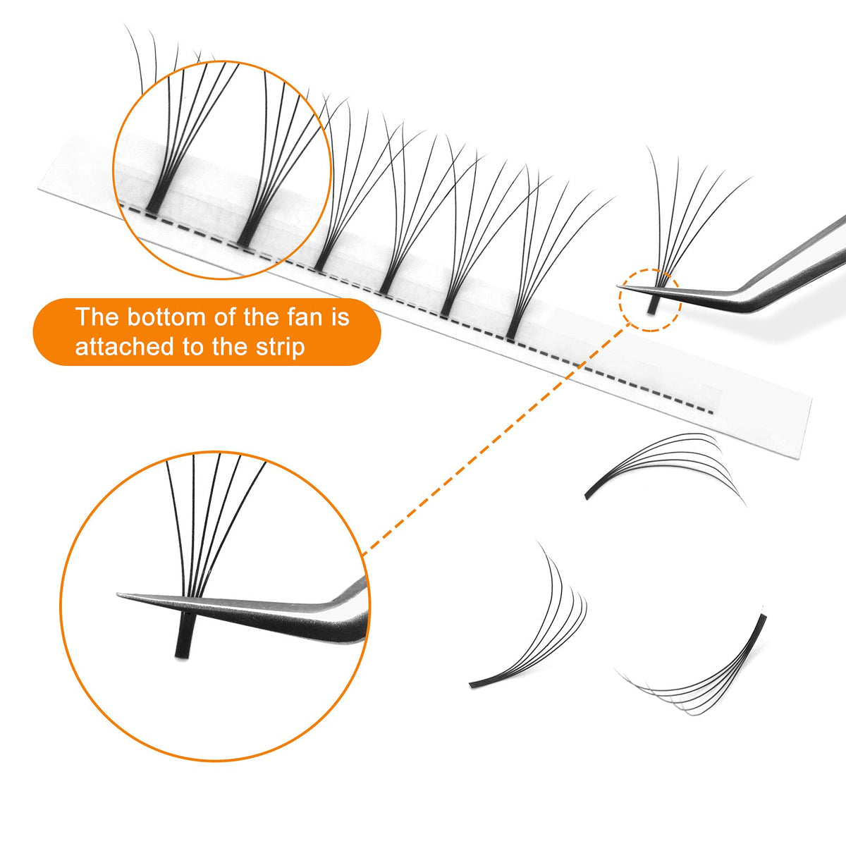 QUEWEL Pre Made Fan Eyelash Extensions 5D 0.10 C Curl 8mm Long Stem Premade Fans Volume Eyelash Extensions Pre Made Russian Volume Eye Lashes Long lasting Pre Fanned Russian Lashes (5D 0.10C 8mm)