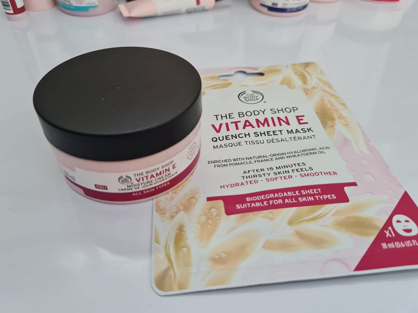 TheBodyShop The Body Shop Vitamin E Face Cream 100ML Moisturising face SKIN, 48H HYDRATION + Vitamin E Quench Sheet Mask 30ml for dry skin BIODEGRADABLE Sheet Mask (1 each)