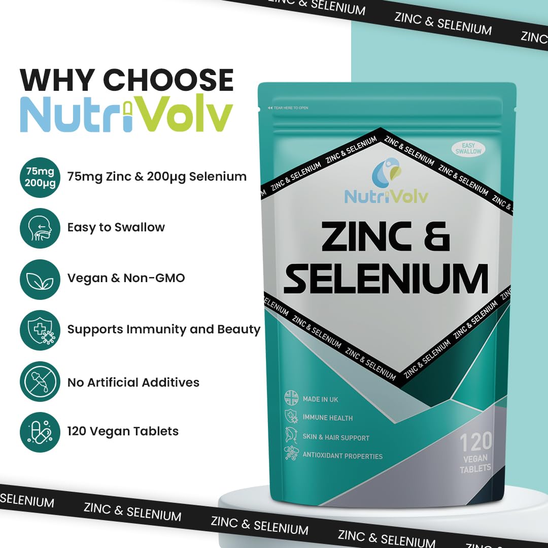 Zinc 15mg & Selenium 200mcg | 120 Tablets | Zinc Picolinate & Selenomethionine (Most Bioavailable Form) | Immune Support | by NutriVolv