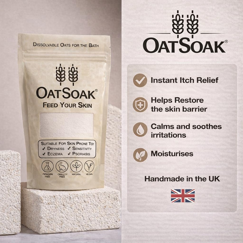 Bare Boutique OatSoak Itch Relief Colloidal Oats - Dissolvable Oats for The Bath. Soothing Bath Powder for Chicken Pox Relief, Eczema, Psoriasis, Itchy, Irritated Dry Skin, Sunburn. No additives.