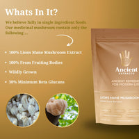 Ancient Extracts Lions Mane Mushroom Extract Powder - 2000mg Servings - GMO Free, Gluten Free, Vegan - Cognitive Function, Focus, Digestive Support - Superfood, Nootropic (60g)