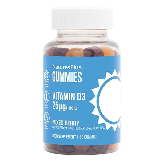 Nature's Plus NaturesPlus Gummies Vitamin D3 1000 mg - Delicious Vitamin D3 Gummies Mixed Berries Flavour - Gluten Free, Gelatine Free, Vegetarian - 75 Gummies