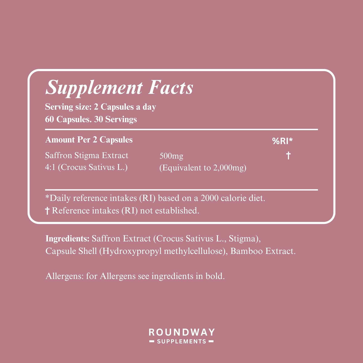 Saffron Supplement | 2000mg High Strength Extract Capsules for Mood Balance & Energy | 60 Capsules, 1 Month Supply | Made in The UK by Roundway Supplements