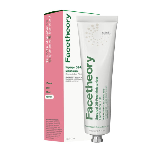 facetheory Supergel Oil-Free Face Moisturiser - Clean, Hydrating Gel Moisturiser - Hydrating Facial Moisturiser for Oily/Combination Skin, Blemishes & Uneven Tone (50 ml)