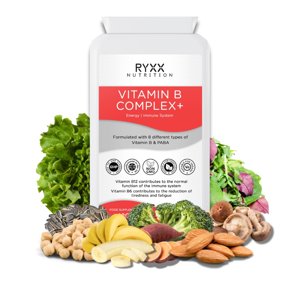 Ryxx Vitamin B Complex+ | High Strength & High Absorption B Vitamins | 120 Vegan Capsules | with B6, B12 & Folate for Energy & Tiredness Reduction | Made in the UK by RYXX